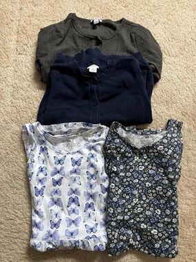 H&M/ J.Crew Girls Navy & Gray Cardigan Set with Blue Butterfly & Floral dresses